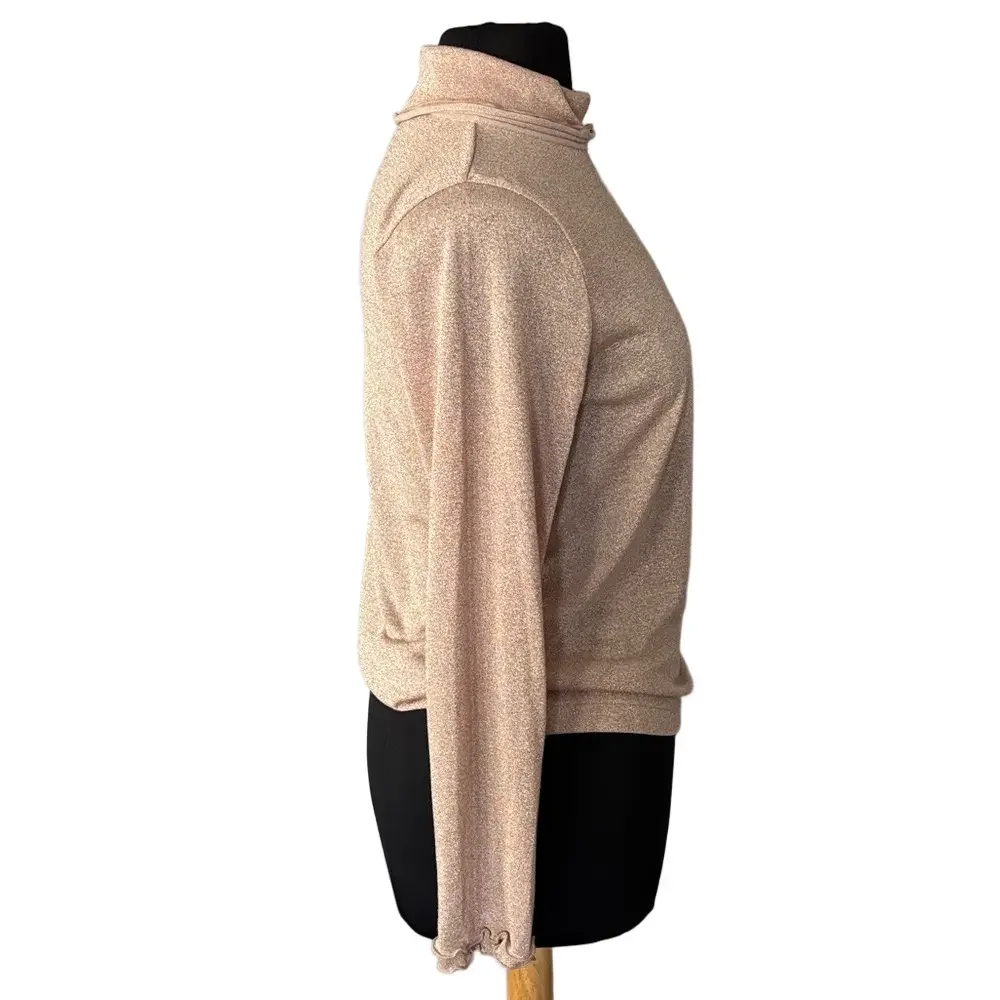 J. Crew Shimmering Beige Blush Knit Turtleneck Top with Ruffle hem